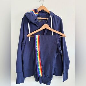Navy Jane Fonda Hoodie and Jogger Set with Rainbow Detail